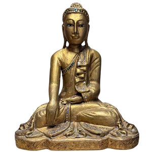Antieke Verguld Houten Mandalay Boeddha - Birma - 35 cm - 2,6 kg
