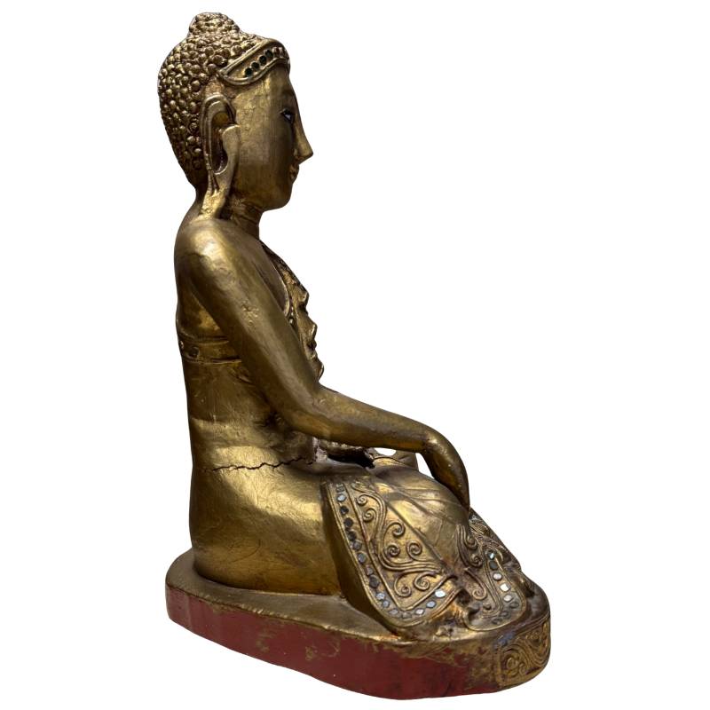 Antiek houten Mandalay Boeddha beeld Burma verguld