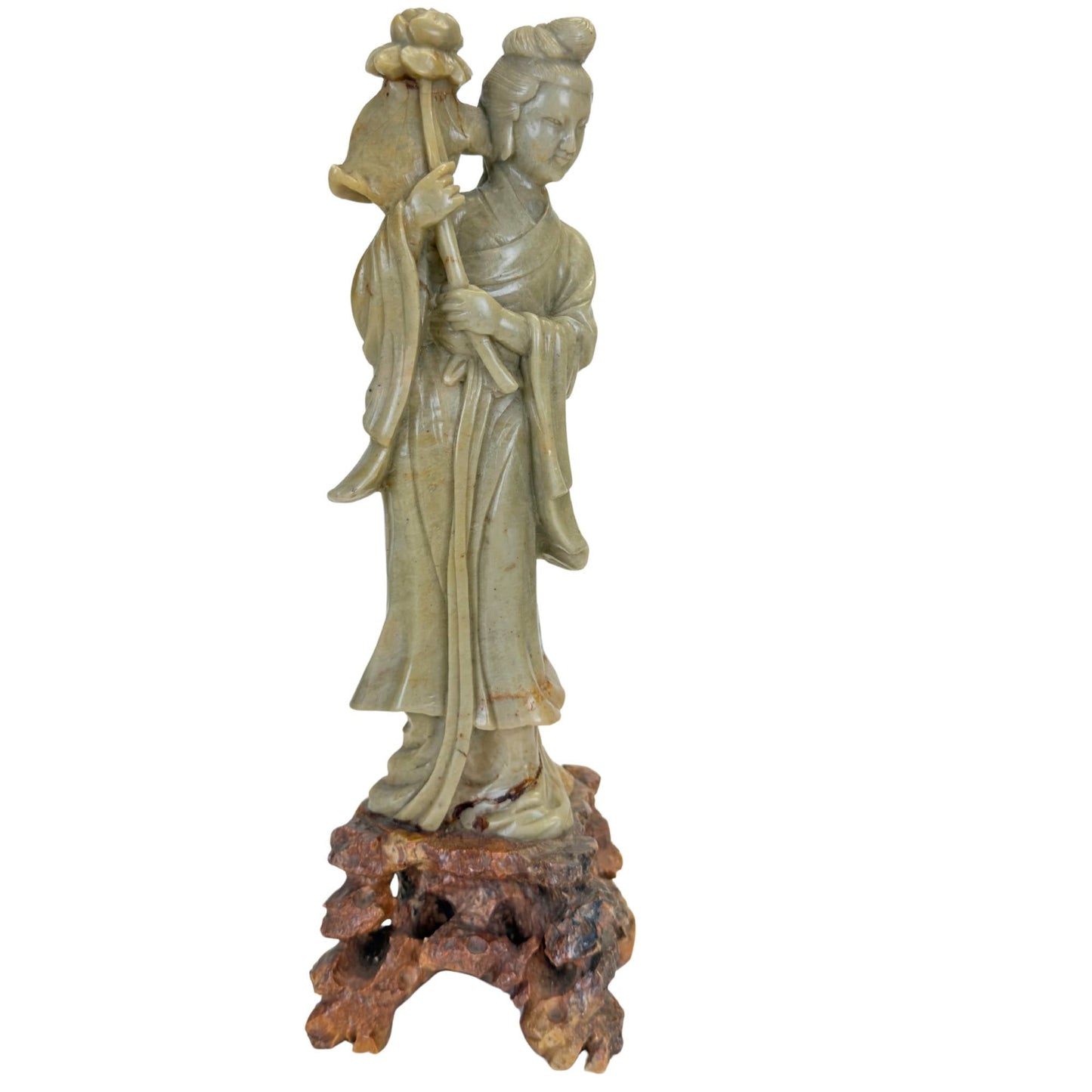 Vooraanzicht van een antiek 18e-eeuws houten tempelpaneel met de godin Lakshmi uit Zuid-India.