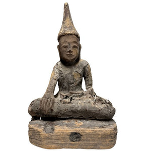 Antiek Shan Boeddha Beeld van Hout – Birma/Myanmar – 18e/19e eeuw – met oud collectie-/exportzegel