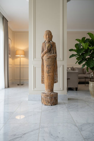 Antiek teakhouten Medicijn-Arhat beeld Birma 18e eeuw 151.5cm