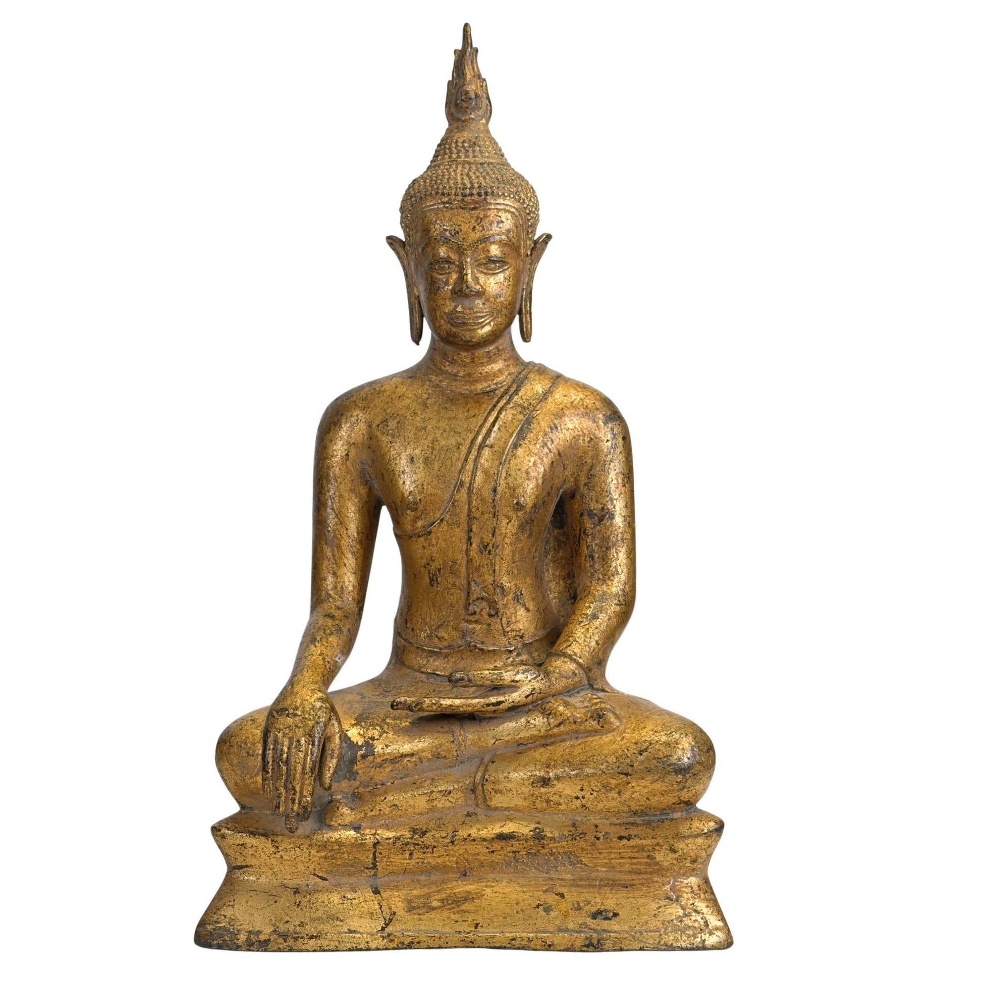 Antiek Thais Boeddhabeeld in Bhumisparsha Mudra gebedshouding