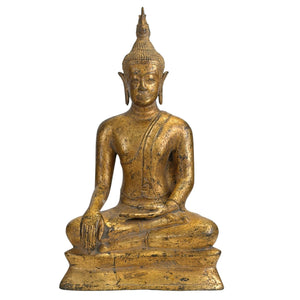 Antiek Thais Boeddhabeeld in Bhumisparsha Mudra - 18e/19e Eeuwse Rattanakosin-stijl - Gilded Brons