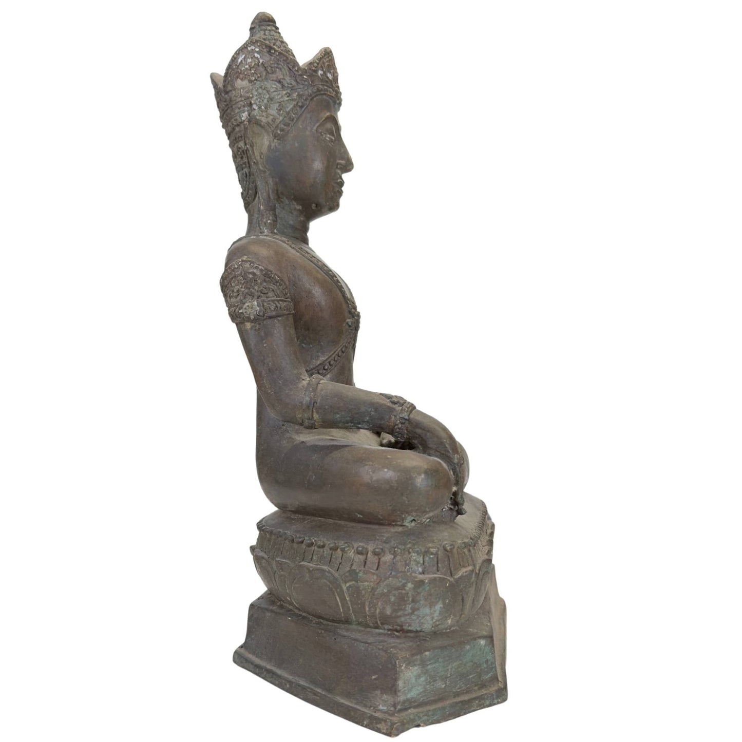 Antiek Thais bronzen Boeddhabeeld met natuurlijke patina