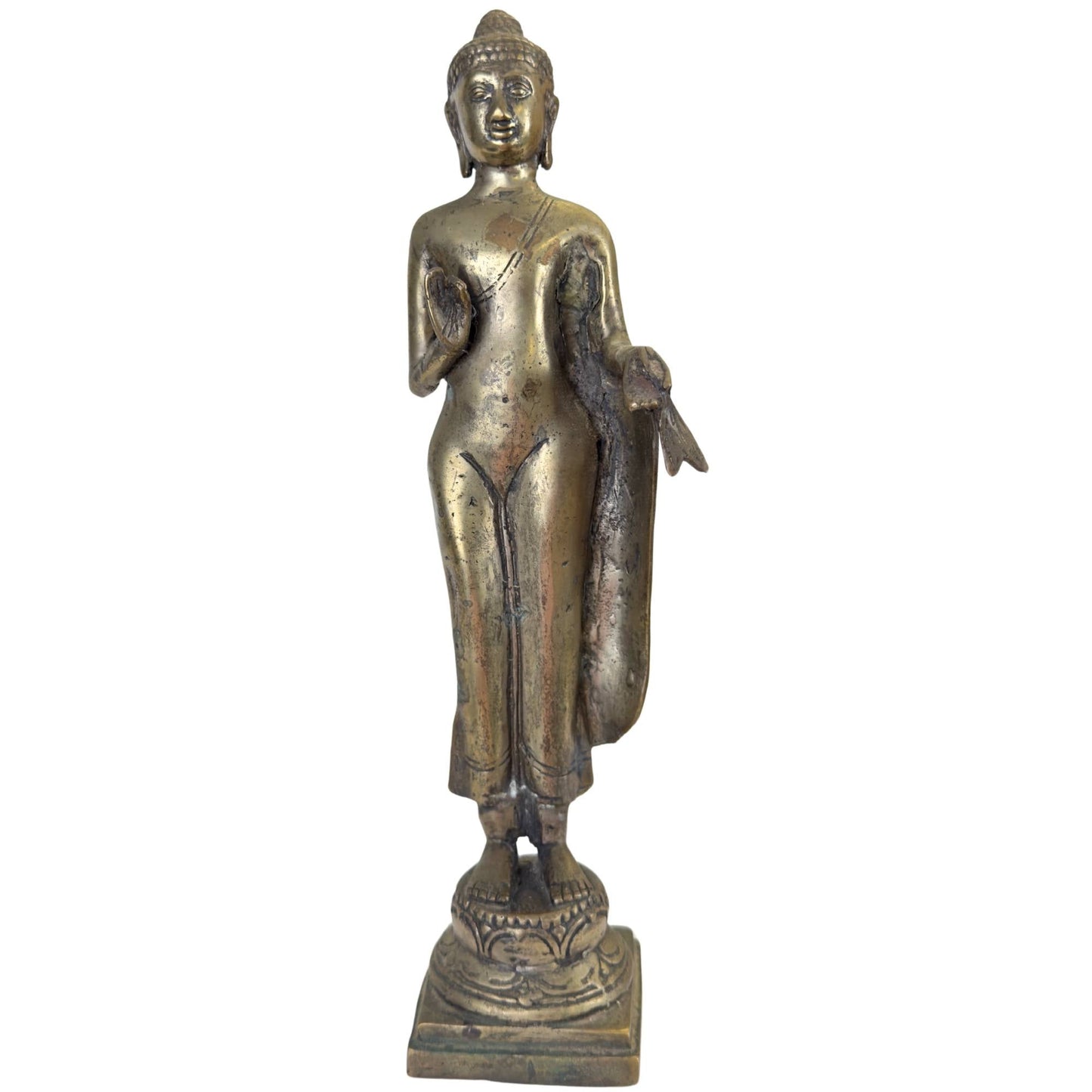 Antiek Thais bronzen Boeddha beeld van 31 cm hoog en 1,2 kg zwaar.