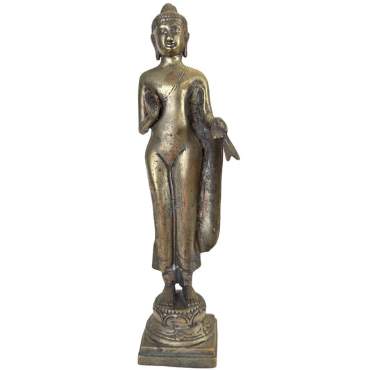 Antiek Thais bronzen Boeddha beeld van 31 cm hoog en 1,2 kg zwaar.