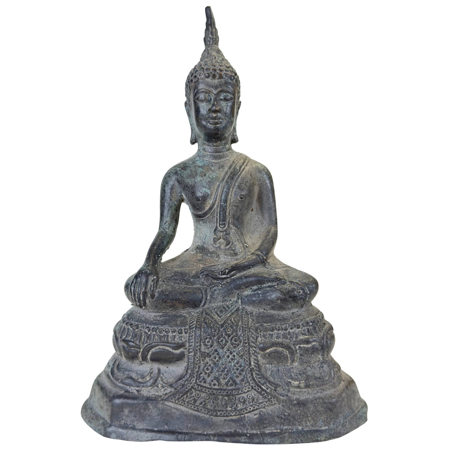 Antiek Thais bronzen Boeddha beeld in Sukhothai-stijl van 23,5 cm hoog.
