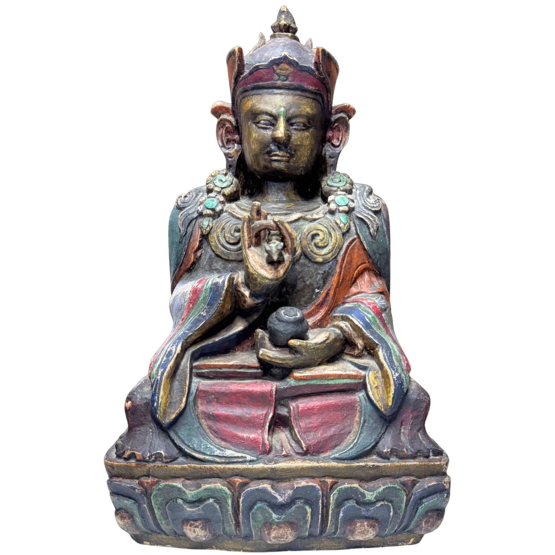 Antiek Tibetaans beeld Karma Pakshi 17e eeuw hout