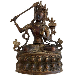 Antiek Tibetaans bronzen Manjushri beeld met restvergulding lot 170