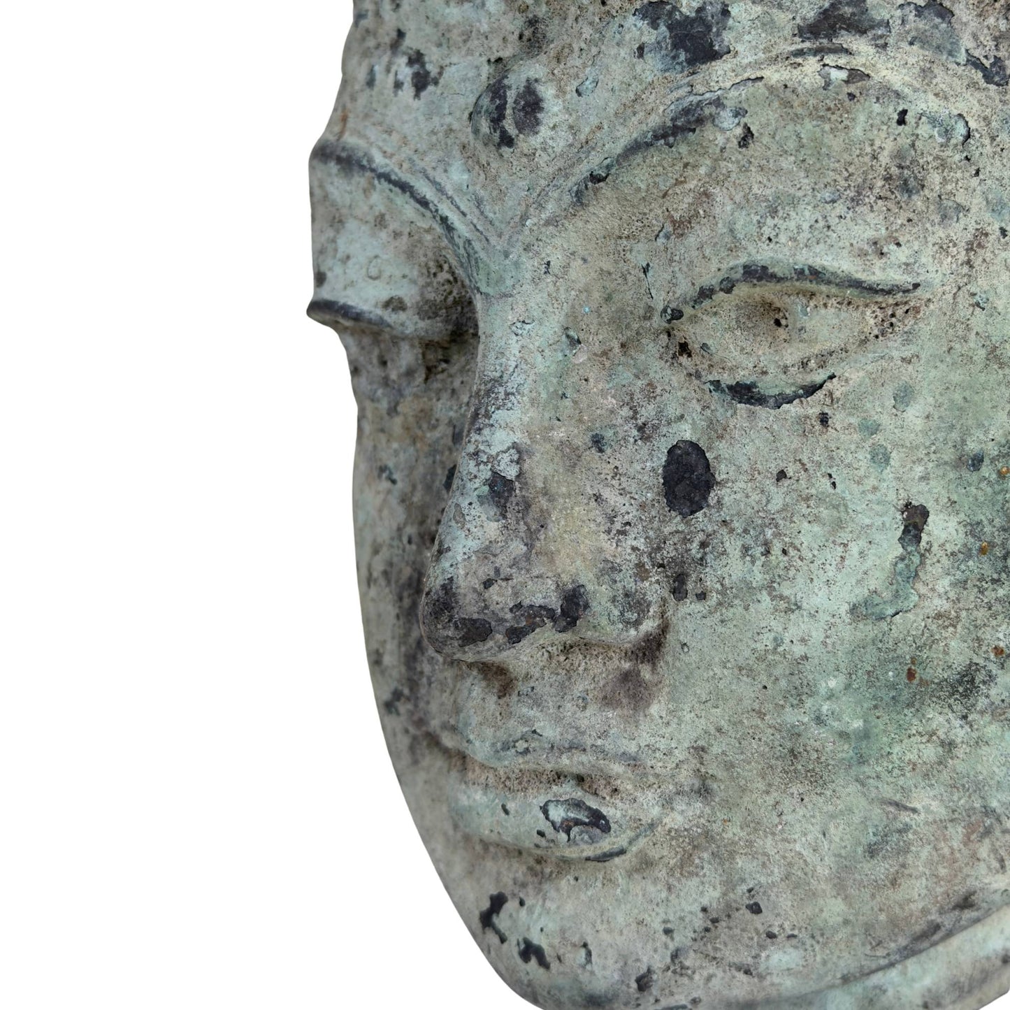 Antiek bronzen Vishnu hoofd uit Indonesië met Majapahit invloeden