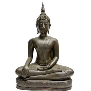 Antieke 19e-Eeuwse Thaise Bronzen Sukhothai Boeddha – Premium Zware Gieting (47,5 cm / 12,6 kg)