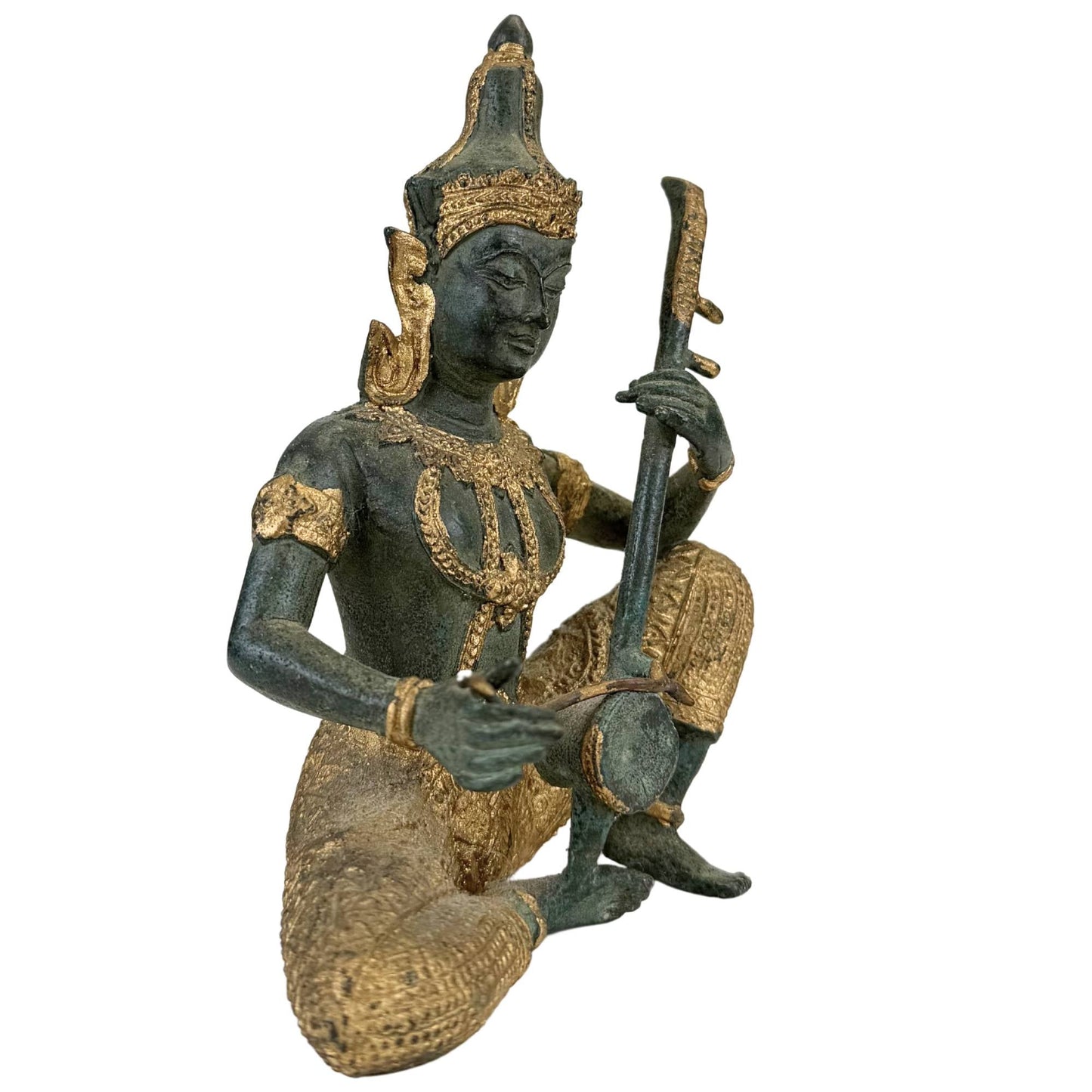 antieke aziatische kunst beeld thais snaarinstrument brons