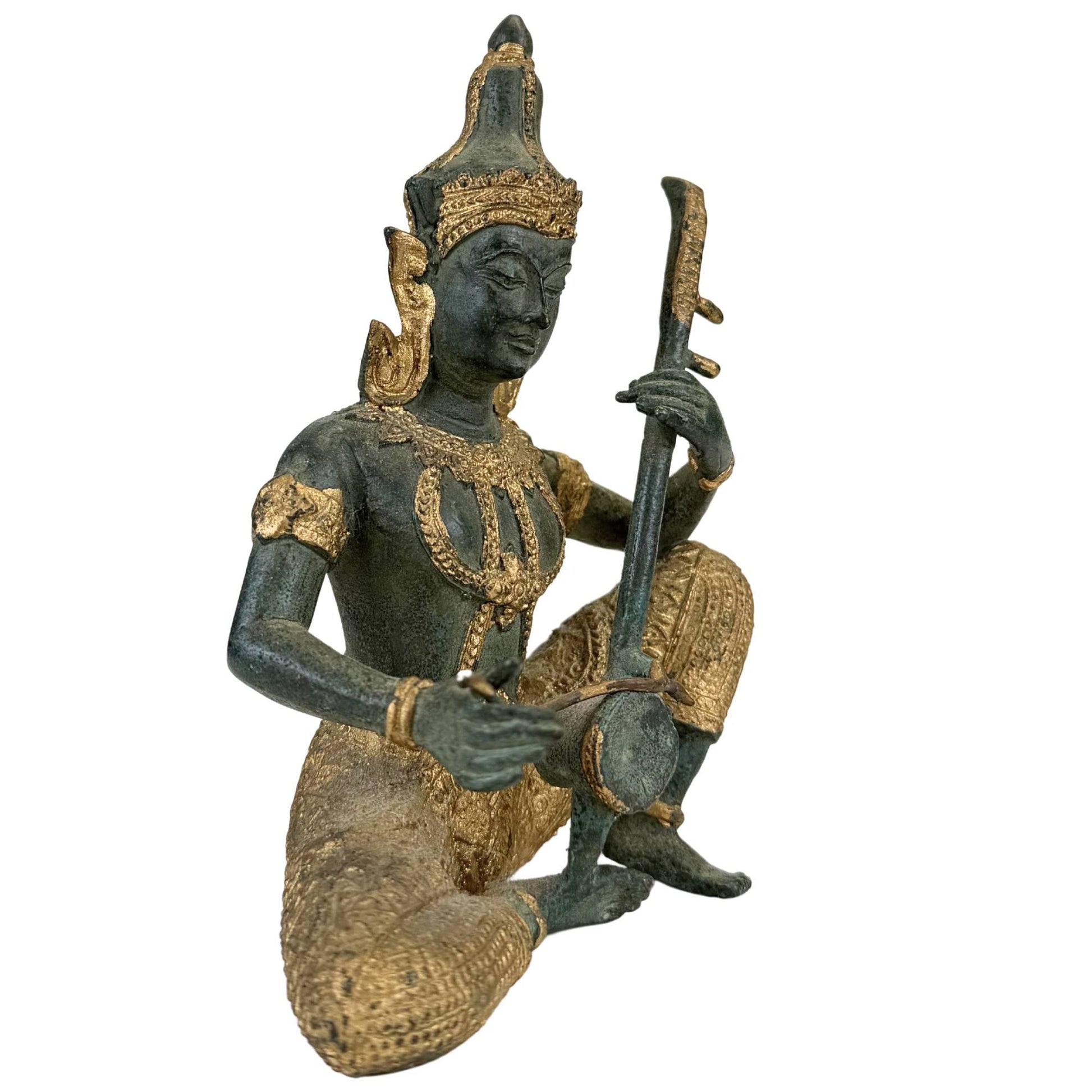 antieke aziatische kunst beeld thais snaarinstrument brons