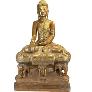 95 cm Groot Monumentaal Houten Boeddha Birma | 32 kg | ingelegde Ogen