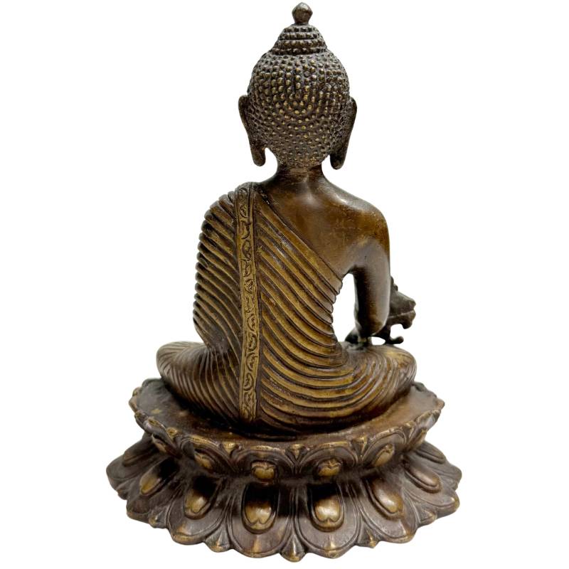 Antieke bronzen Boeddha sculptuur met lotus basis
