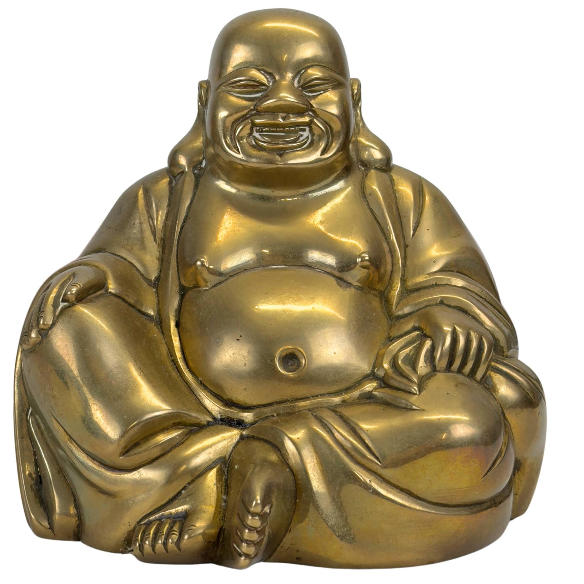 Antieke bronzen Budai uit de late Qing-dynastie met originele patina
