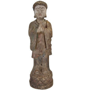 Chinese Houten Boeddha Beeld met echt Originele Polychromie & resten van Vergulding.
