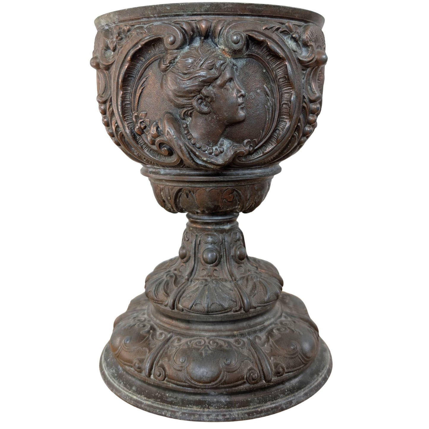 Antieke Franse bronzen urn in neoclassicistische stijl met medaillon