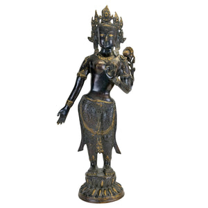 Antieke Nepalese Bronzen Groene Tara – Newar Kunst – Kathmandu-vallei – 19e Eeuw – 68,5 cm