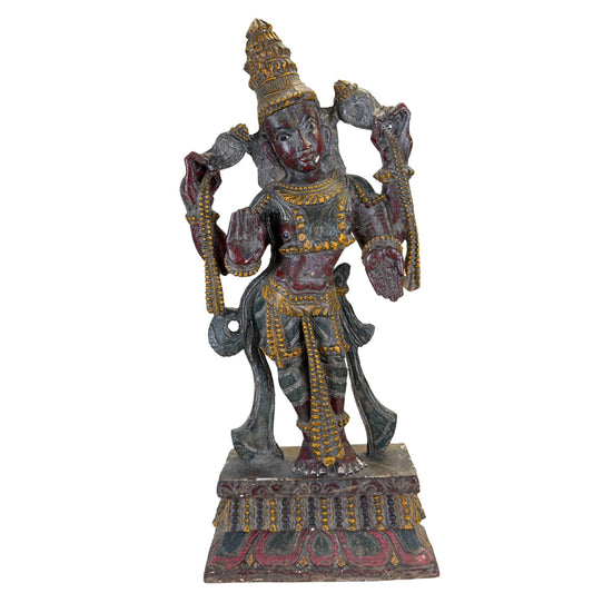 Antiek houten Vishnu beeld uit Zuid-India van 60 cm hoog