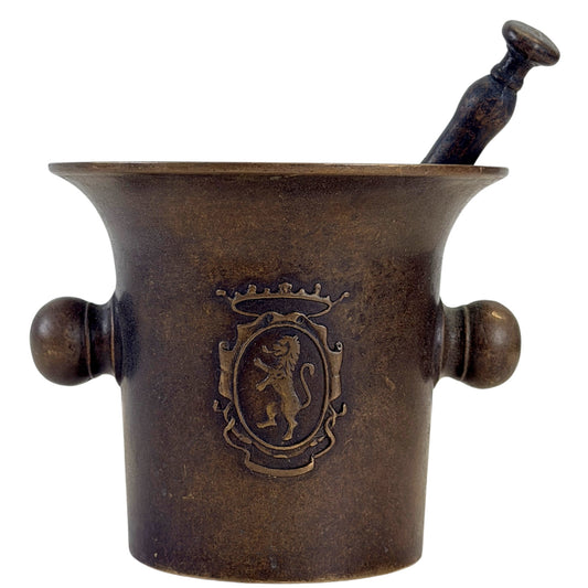 Antieke Italiaanse bronzen vijzel met stamper uit de late 19e eeuw