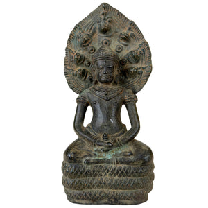 Khmer Naga Buddha Brons Beeld Mucalinda – Massief Brons – 22 cm – 2,2 kg