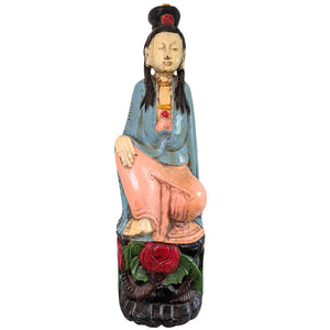 Antieke Chinese Kwanyin (88 cm) – Handgestoken Kamferhout  Qing-dynastie