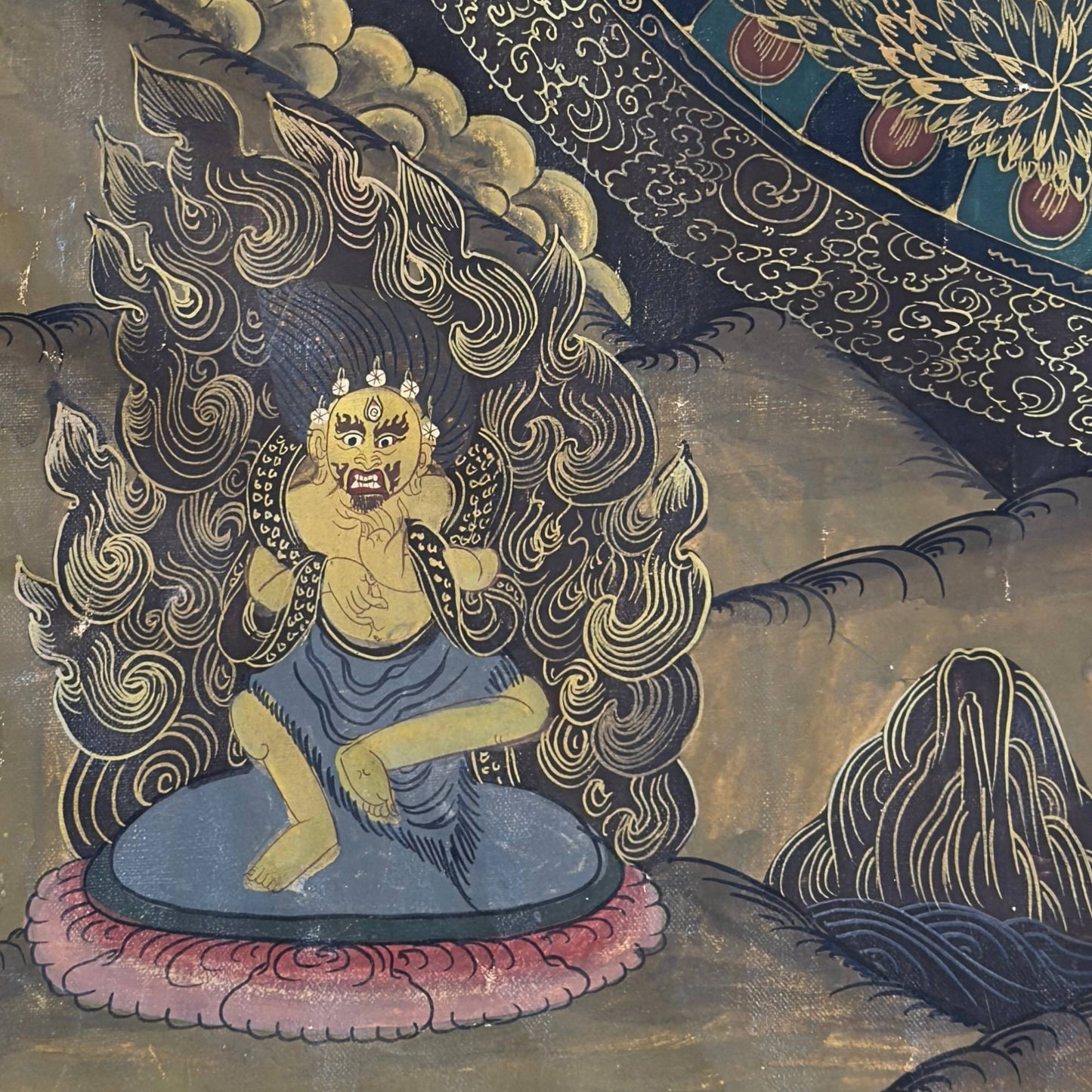 Antieke Tibetaanse Thangka mandala met officieel Jianding inspectiezegel