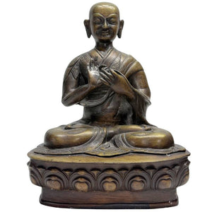 Antiek bronzen Tibetaanse lama op lotusbasis – lot 466