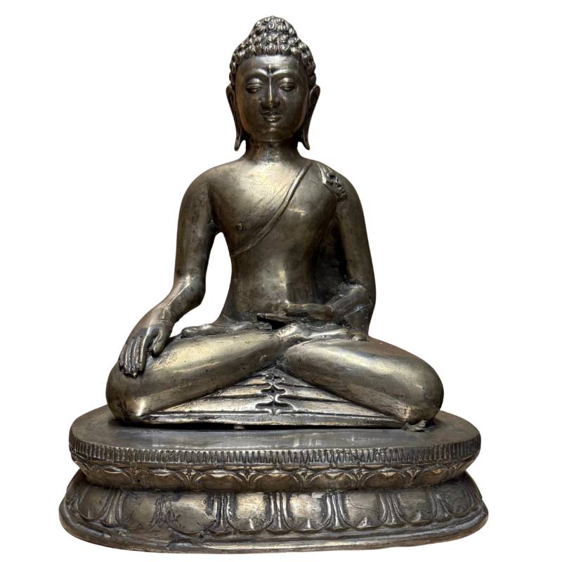 Antiek verzilverd Boeddha beeld 29cm West-Himalaya 19e eeuw verzamelobject.