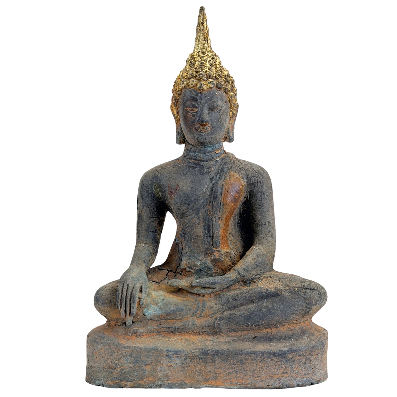 Antique gilt-bronze Ayutthaya Buddha from Thailand, catalogue view 01