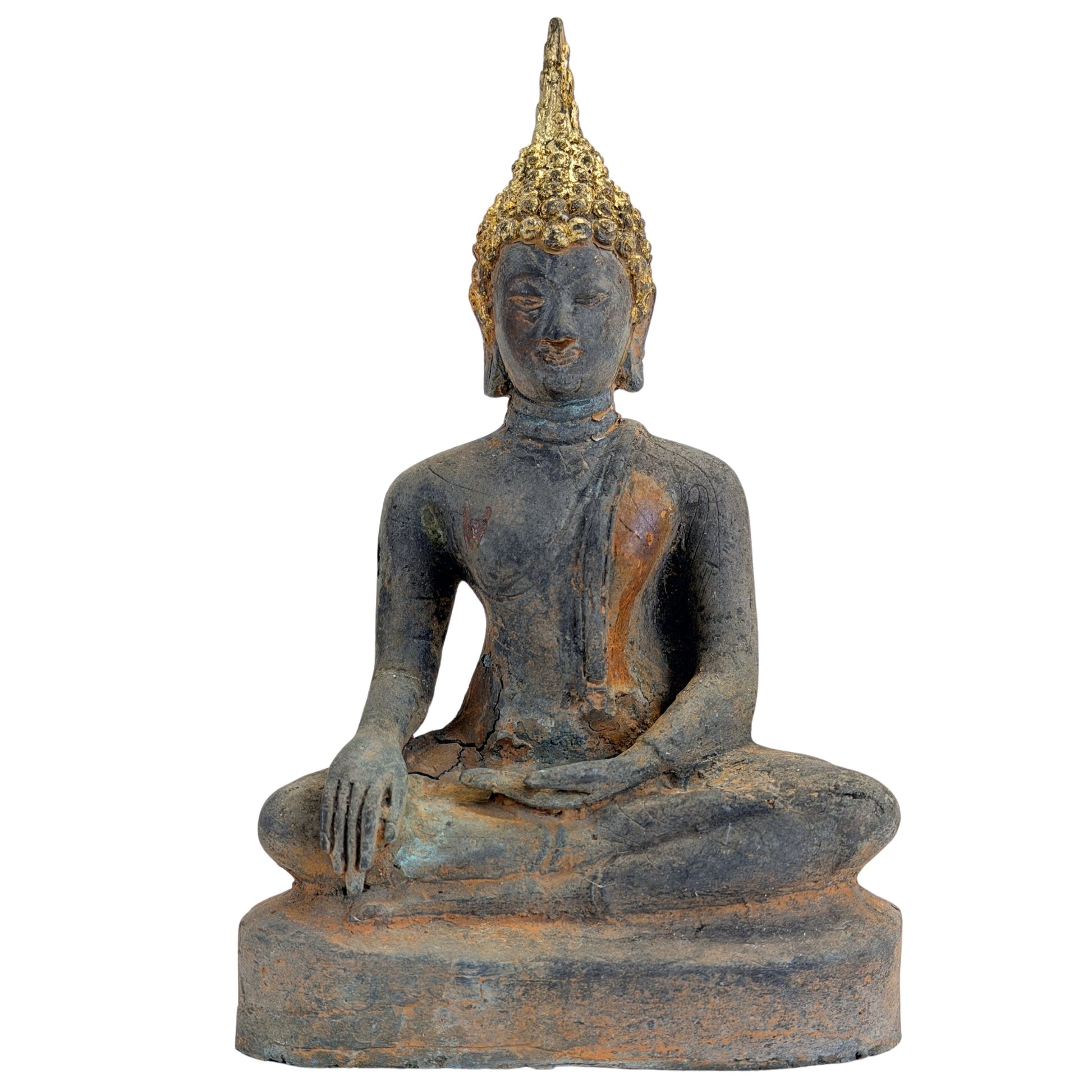 Antique gilt-bronze Ayutthaya Buddha from Thailand, catalogue view 01