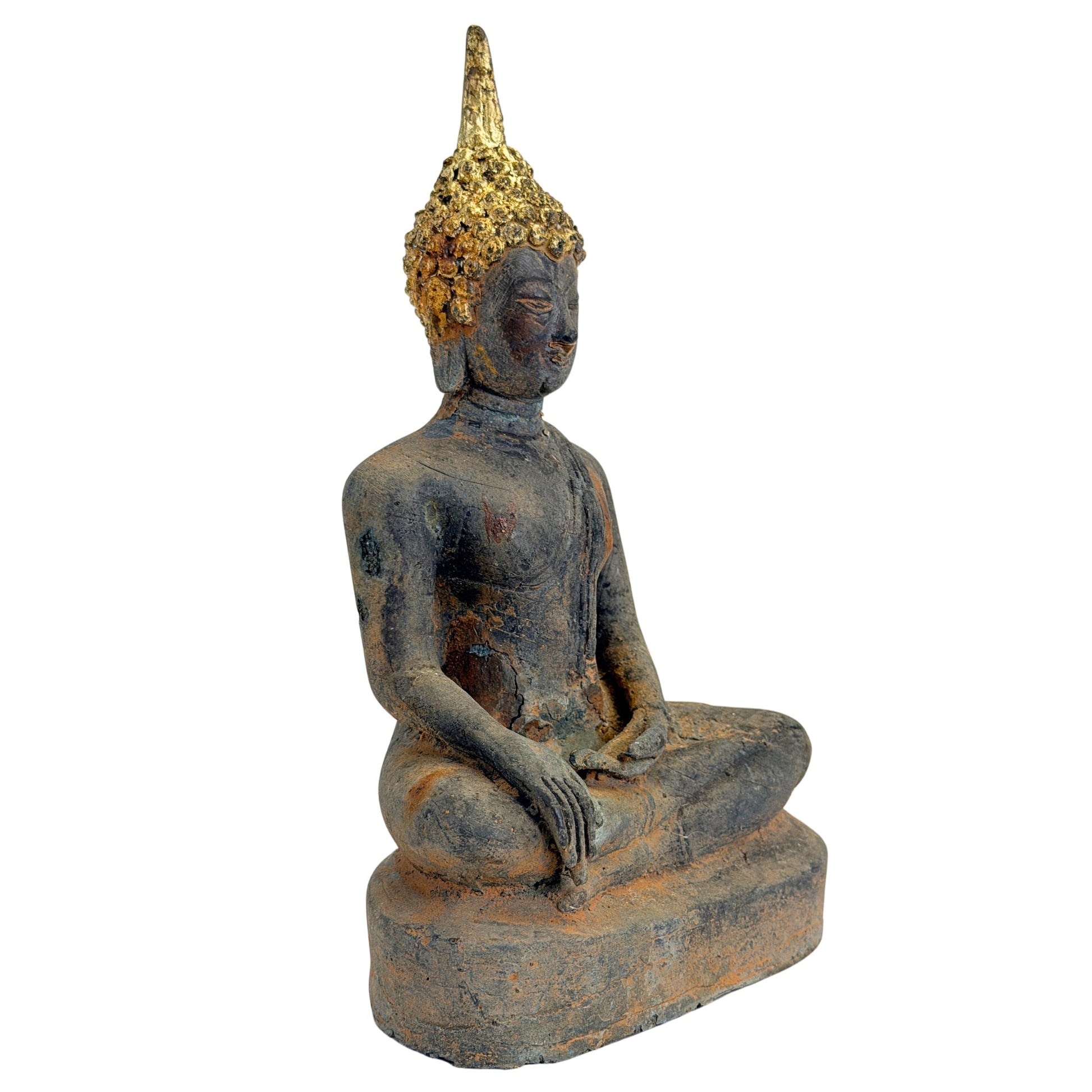 Antique Thai Buddha from the Ayutthaya period with historic gilding, catalogue view 04