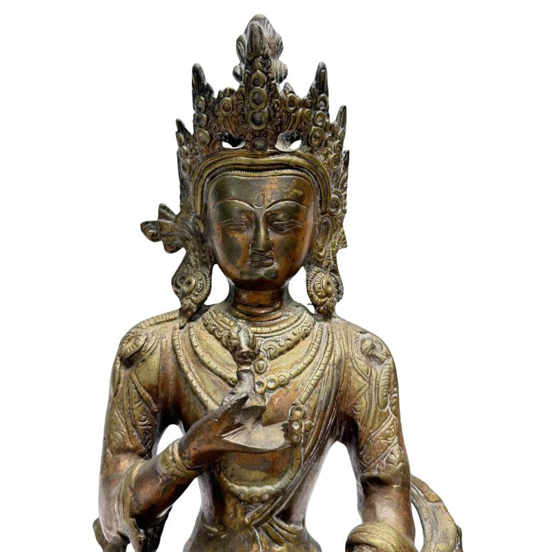 Antique Bronze Vajrasattva with Vajra and Ghanta – close view of the upper section