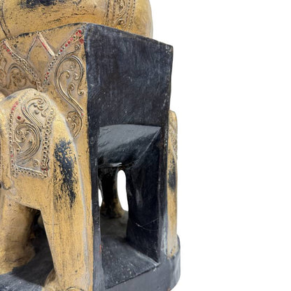 Antique Burmese Buddha on Elephant Base – Carved Wood, 57 cm – reverse surface detail