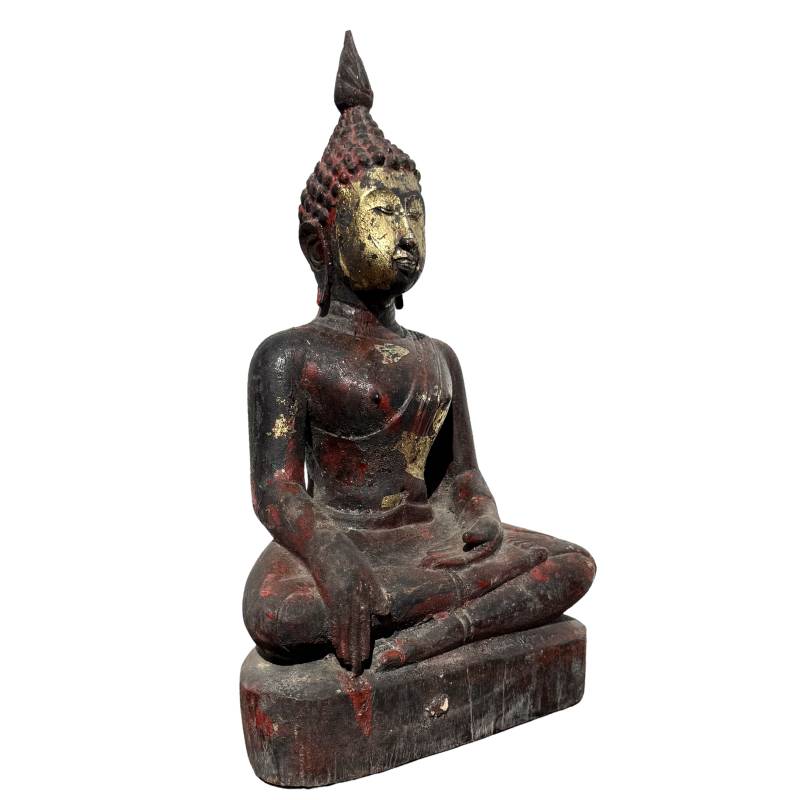 Antique Burmese Buddha – Gilt Teak, 19th Century, 29 cm – three-quarter front view