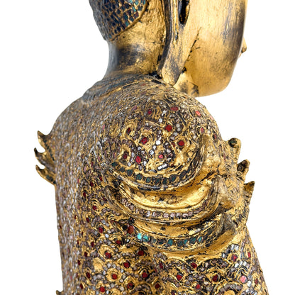 Original glass and mirror inlay on the antique Burmese Mandalay Buddha