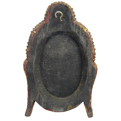 Antique Burmese Buddha Head Fragment – Gilt Wood & Glass, 20.5 cm – right three-quarter rear view