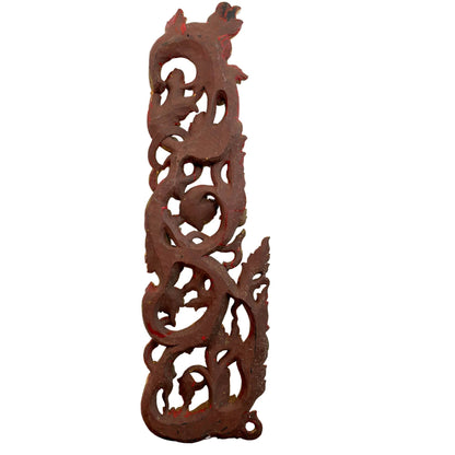 Antique Burmese Buddhist Altar Fronton – Carved Teak, ca. 1900 – underside and base view