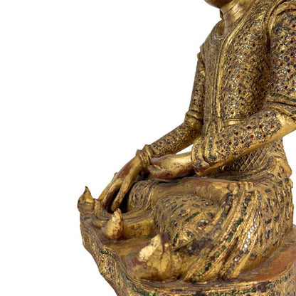 Antique Burmese Jambupati Buddha with Inlaid Eyes – 57 cm – close view of the lower section