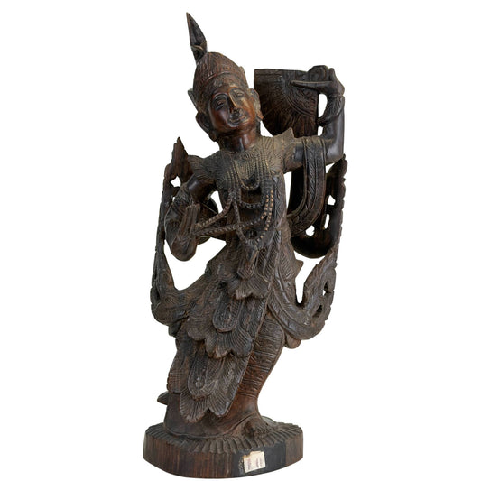 Antique Burmese Kinnari – Carved Teak, Mandalay Style, 37.5 cm – front view