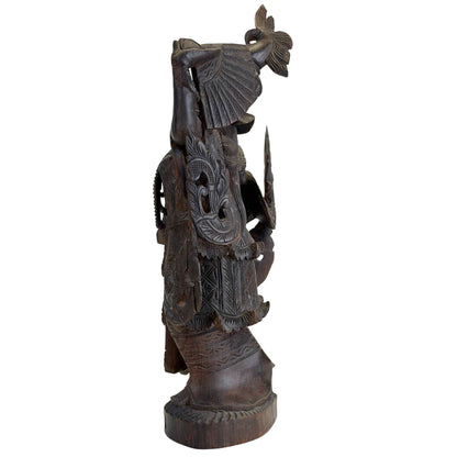 Antique Burmese Kinnari – Carved Teak, Mandalay Style, 37.5 cm – right three-quarter rear view