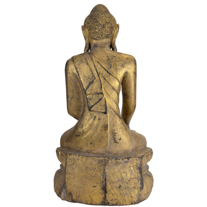 Antique Burmese Mandalay Buddha – Gilt Wood & Glass, 50 cm – rear view