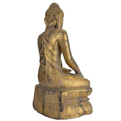 Antique Burmese Mandalay Buddha – Gilt Wood & Glass, 50 cm – left three-quarter rear view