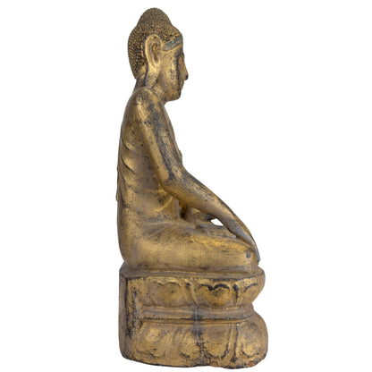 Antique Burmese Mandalay Buddha – Gilt Wood & Glass, 50 cm – left-side view