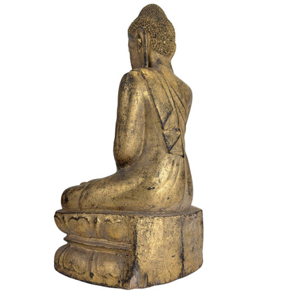 Antique Burmese Mandalay Buddha – Gilt Wood & Glass, 50 cm – right three-quarter rear view