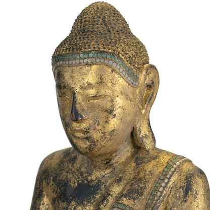 Antique Burmese Mandalay Buddha – Gilt Wood & Glass, 50 cm – underside and base view
