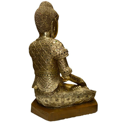 Antique Burmese Mandalay Buddha – Gilt Wood & Glass, 52.5 cm – left three-quarter rear view