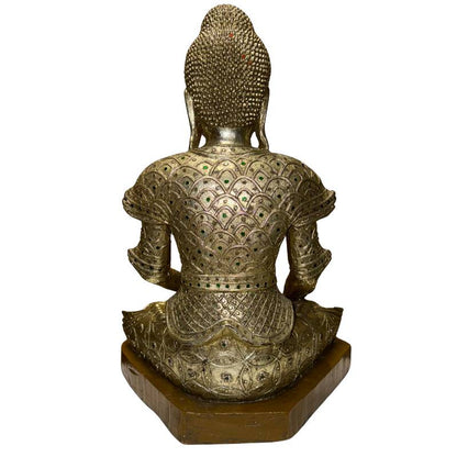 Antique Burmese Mandalay Buddha – Gilt Wood & Glass, 52.5 cm – rear view