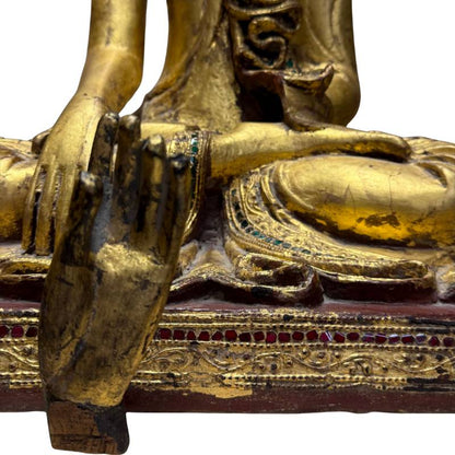 Antique Burmese Mandalay Buddha – Gilt Wood & Mirror Glass, 51 cm – close view of the lower section